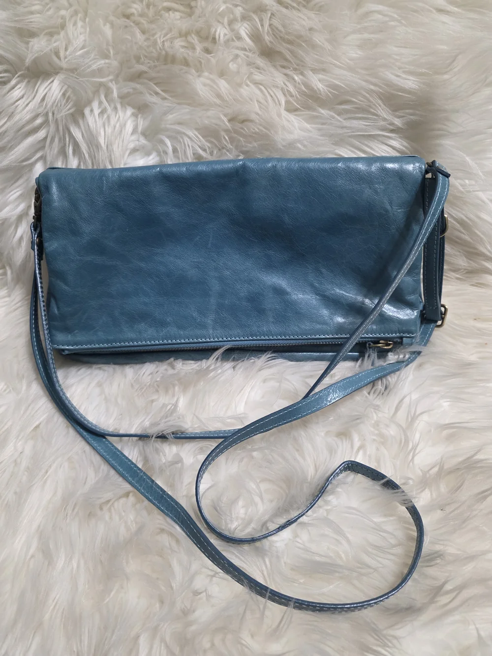 Garnet Hill Teal Leather Crossbody Clutch